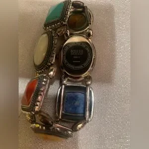ECCLISSI Sterling Silver Gemstone Bracelet Watch – Multi-Color Beaded Vintage Japan Quartz Movement Multi Stone Multi Color Link  main image 3